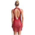 thumbnail image 3 of iefiel Robe de Danse Latine à Franges pour Femme Cha-Cha Tango Salsa Samba Rumba Robe de Danse Bourgogne P, 3 of 6