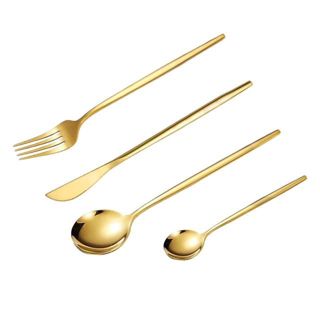 Juego de cubiertos, juego de cubiertos, elegante, ligero y resistente, dorado, de acero inoxidable, ergonómico para restaurante y cocina