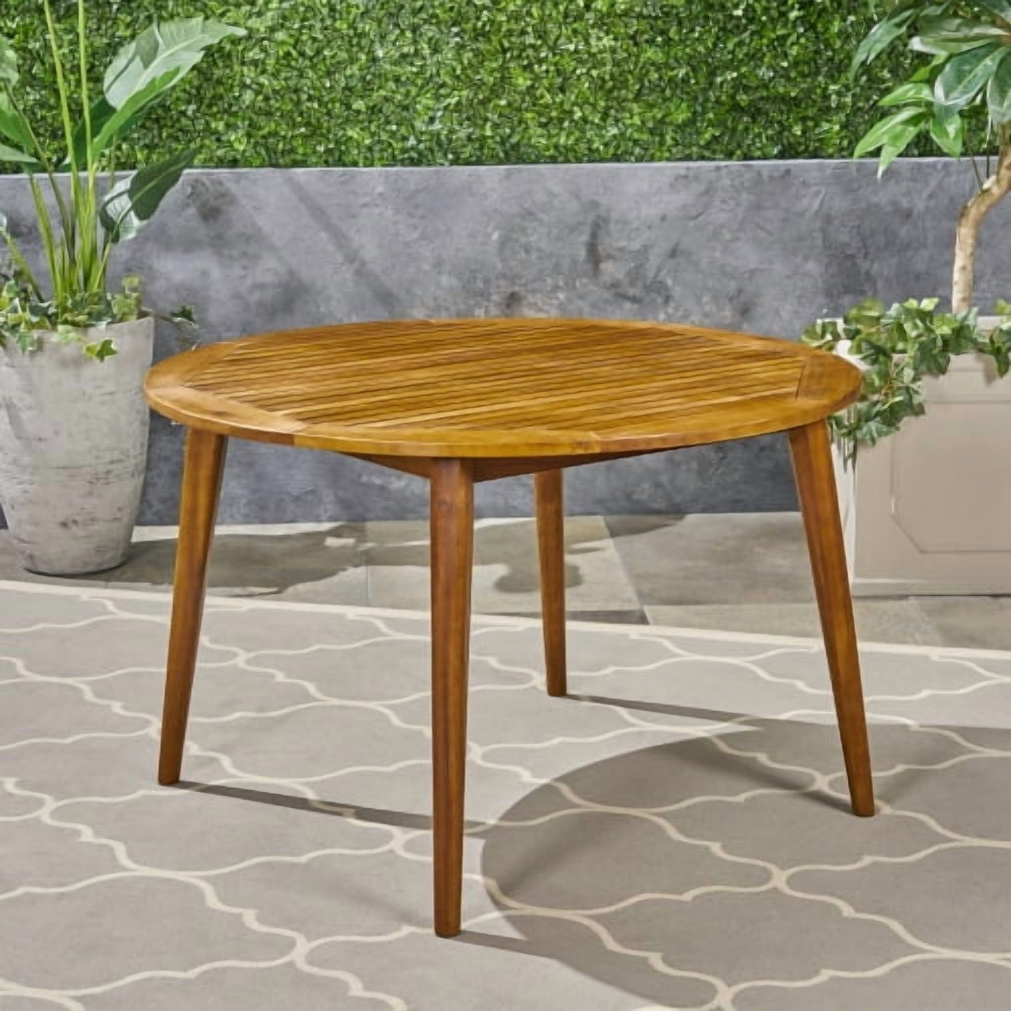 Dining Table 47.25 Inch Round, Outdoor Acacia Wood Teak Finish Table for Patio Garden, Teak