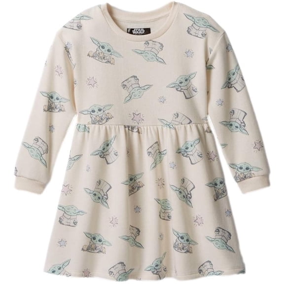 Star Wars The Mandalorian Baby Girls Grogu Baby Yoda Long Sleeve Fleece Dress, Sizes 12-24 Months