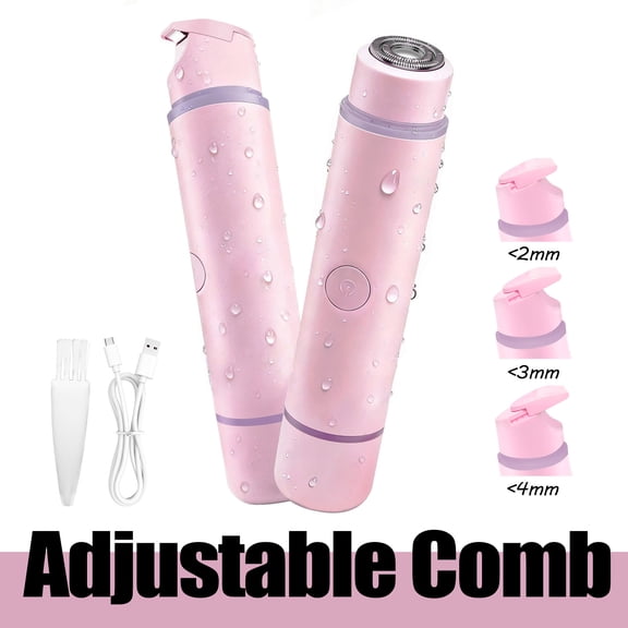 2-in-1 Bikini Trimmer for Women - Painless Electric Razors,Cordless Body Shaver for Trip,Replaceable Lady Facial Razor, IPX7 Waterproof&Easy Cleaning,USB Charge Dock Pink