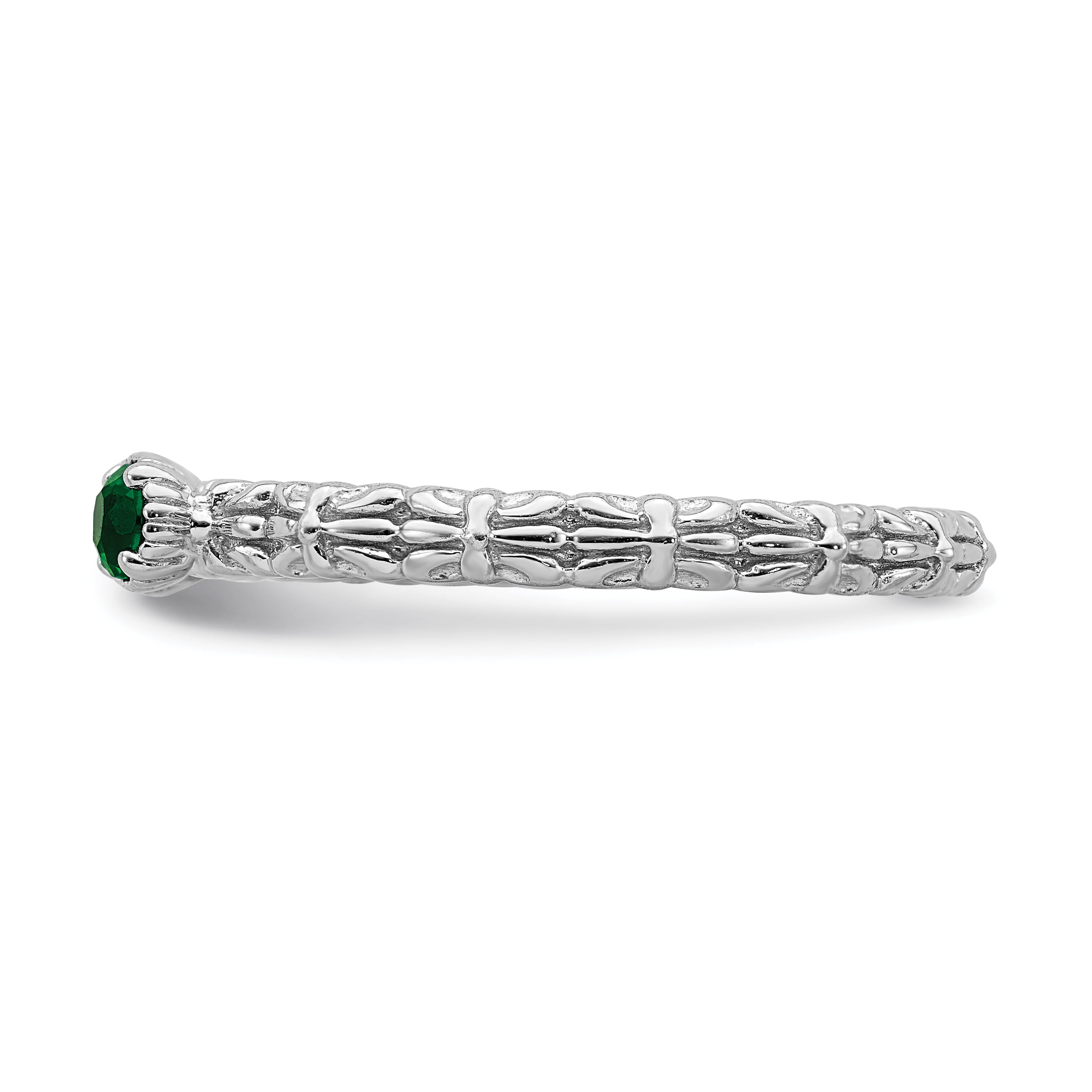 Created Emerald Sterling Silver Two-Stone Ring