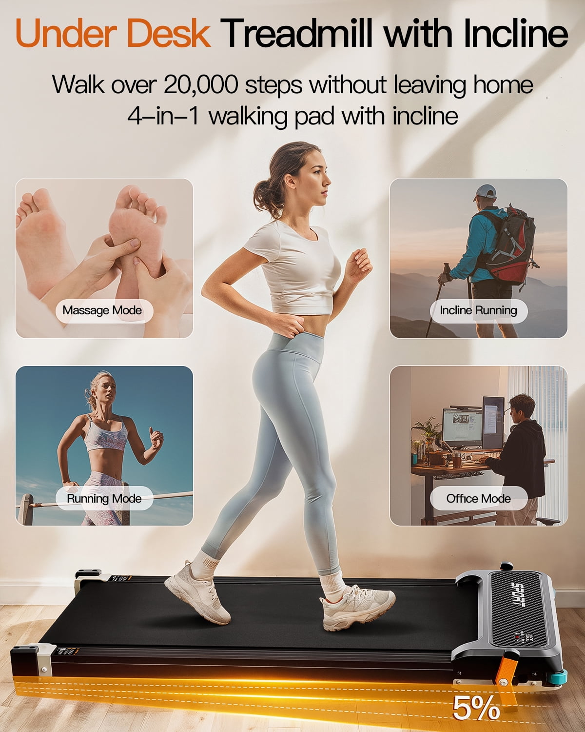 Walking Pad Treadmill with Incline - Dual-Sided Under Desk Treadmill with Foot Massage,2 in 1 Walking Treadmill for Holiday gift, Portable Compact Treadmill with 330LBS Capacity
