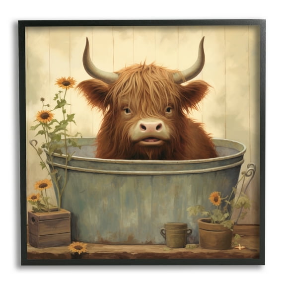 Stupell Industries Cattle in Vintage Bath Tin Animals & Insects Painting Black Framed Art Print Wall Art, 12 x 12