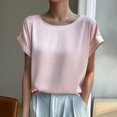 thumbnail image 2 of JSheng Summer Casual T-Shirt for Women Women's Solid Color Crew Neck Short Sleeve Fashion T-Shirt Top Pink M, 2 of 4