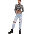 thumbnail image 3 of ITFABS Femmes à Manches Longues Crop Tops, T-shirt Licol Imprimé, Blouse Midriff Baring, 3 of 9