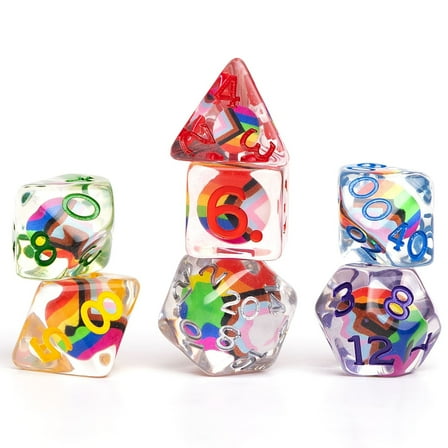 Dungeons & Dragons: Dice Set - Progress Pride - 7-Piece, Polyhedral, RPG, Clear Resin w/ Rainbow Colors, D&D Roleplaying Game Accessory, Sirius Dice