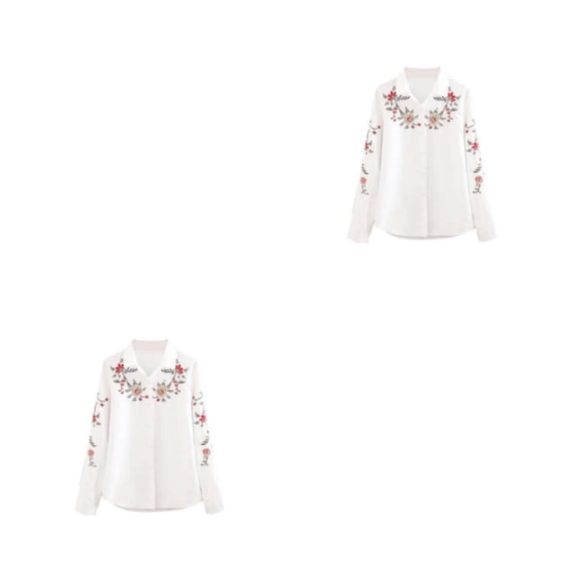 Qarigey Camisas informales para mujer, camisa blanca a la moda, blusa de manga larga con bordado de flores, blusa deportiva para fiesta de S,1518 Blanco 2Conjunto