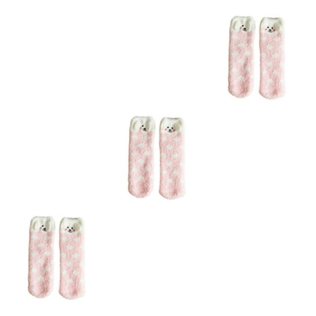 Guardoinrt Chaussettes d'Hiver Douces et Confortables pour la Saison des Fêtes Cadeaux Attentionnés Chaussettes Moelleuses de Noël Rose à Pois Chiot 3ensemble