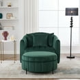 thumbnail image 3 of Oversized 360 Degree Swivel Velvet Armchair with Storage Ottoman and 3 Pillows, Pumpkin Style Accent Chair for Living Room or Bedroom, Adjustable Comfort Seating in Green, 3 of 8