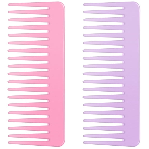 Wide Tooth and Large Detangling Comb Set for Long, Curly, Wet Hair - No Handle Styling, Shampoo & Detangling Combs (2 Pieces - Pink, Purple)