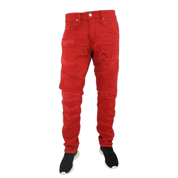 Jordan Craig Moto Men's Casual Fashion Denim Jeans Red jm3044-red