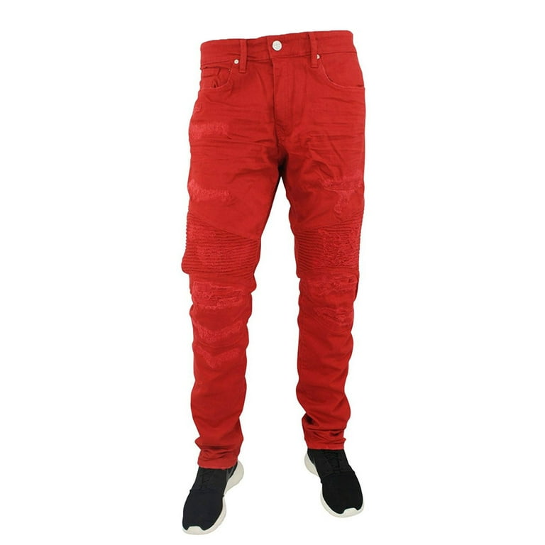 Jordan Craig Moto Men s Casual Fashion Denim Jeans Red jm3044 red