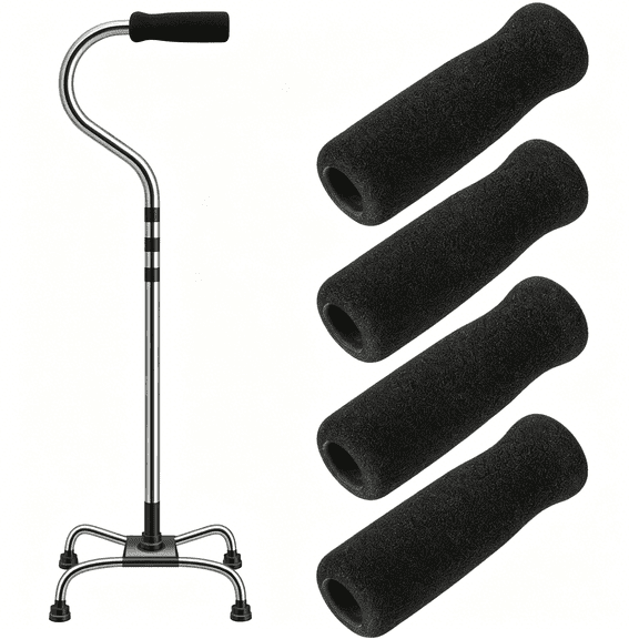 GASTROPOD 4 Pack Cane Grips-Black Foam Offset Handle Replacement for Seniors