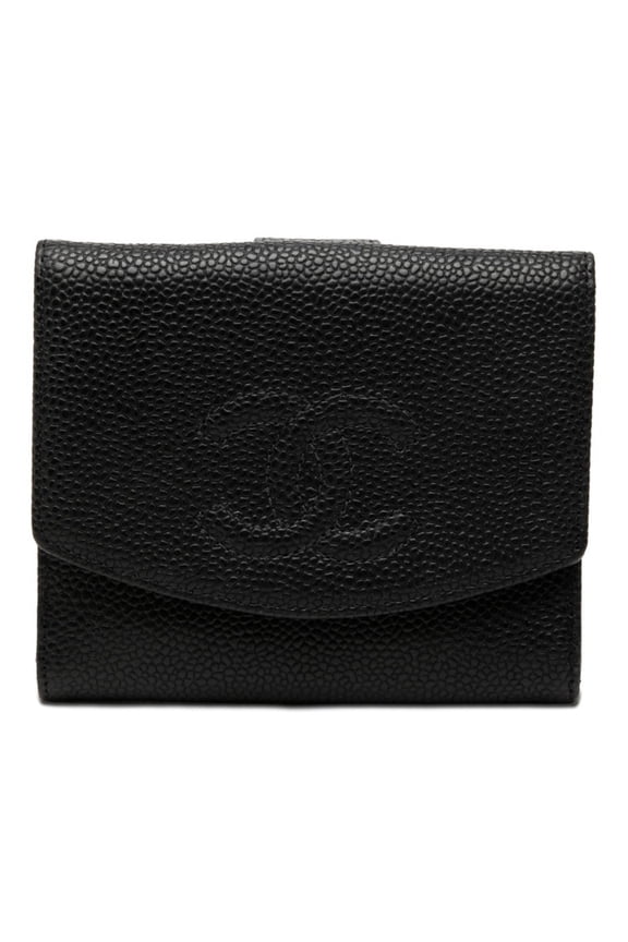 Pre-Owned Chanel Coco Mark Bi-fold Wallet, Black Caviar Leather, Women's CHANEL