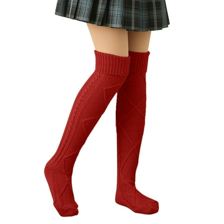 

Fashion Socks Women Casual Wool Pile Socks Soild Color Over Knee Woolen Stockings