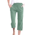 thumbnail image 2 of Petite Capris Pants for Women Drawstring Elastic Waist Cotton Linen Cropped Trousers With Pockets Summer Loose Straight Mint Green S, 2 of 7