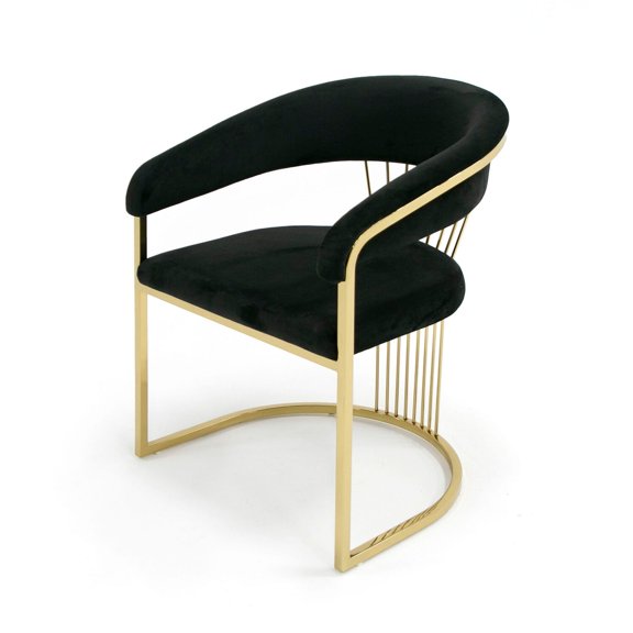 Benjara Moha 24 Inch Dining Chair, Round Cantilever Base, Black Velvet, Gold Finish