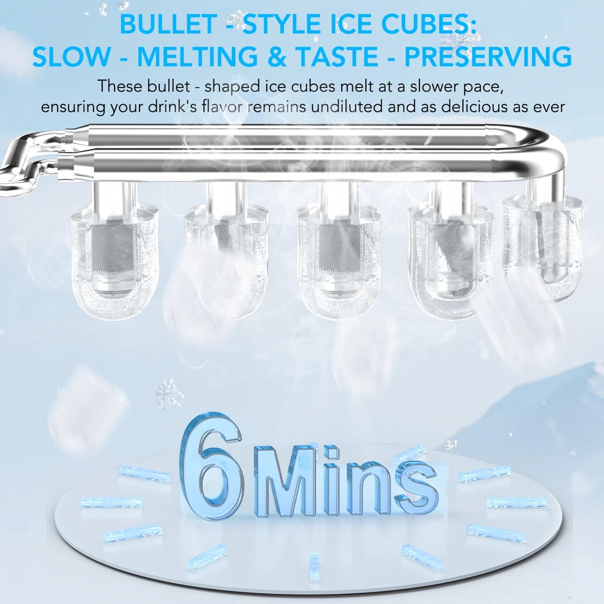 KNDKO Efficient Portable Countertop Ice Maker: Quick 8-Cube In 6 Mins, Up To 26Lb/Day, 2 Ice Sizes, Perfect For Home/Party/Travel GREY