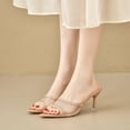 thumbnail image 2 of qkdmdw Khaki Women'S High Heel Sandals Pointed Toe Rhinestone Dress Heels Comfortable Slip On Mules For Women Casual Pu Leather Peep Toe Shoes, 2 of 9