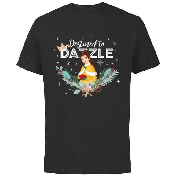 Disney Princess Belle Destined to Dazzle Holiday Standard - Short Sleeve Cotton T-Shirt for Adults - Customized-Black