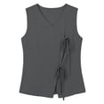 thumbnail image 4 of JGGSPWM Women's Summer Linen Vest Side Tie Sleeveless Wrap Tank Fashion Solid Color V Neck Dressy Going Out Top Gray S, 4 of 7