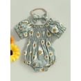 thumbnail image 2 of Coduop Baby Girls Bodysuit Jumpsuit Set Daisy Print Short Sleeve Ruched Rompers,with Headband, 2 of 8