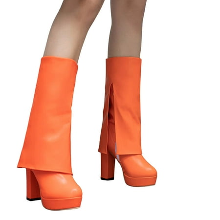 

Bnwani Women Shoes Clearence Ultra High Heel Boots Ziper Leather Thick Mid-Calf Boots 35-43