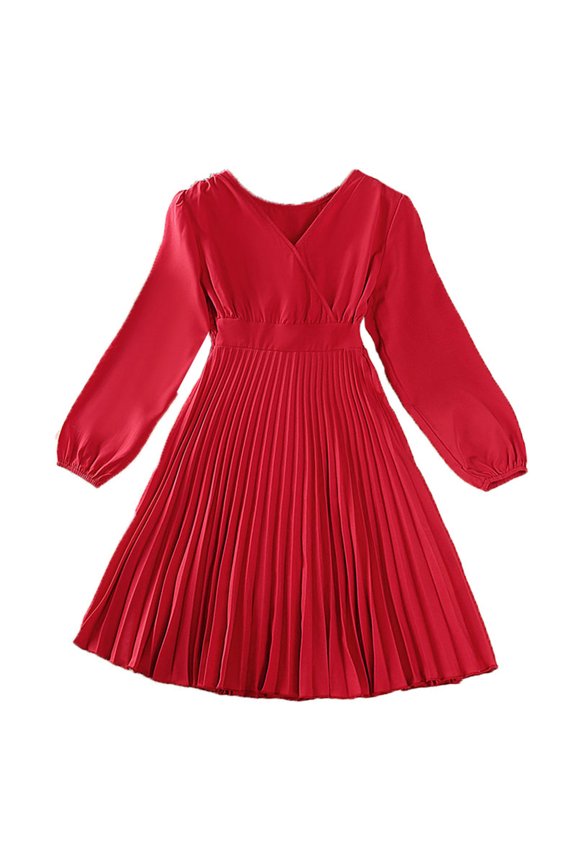 Girls Party Dresses Long Sleeve Toddler Girls Long Sleeve Warm Dress Dance Party Dresses Fall Winter Clothes Dress for Girls (Red,8-9 Years)