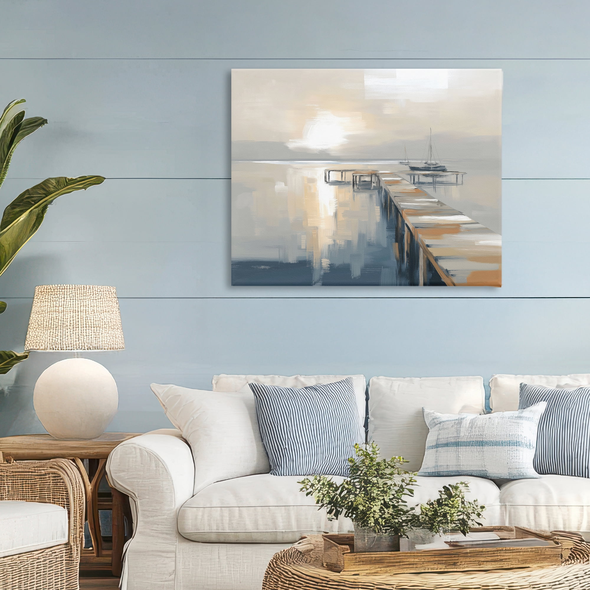 Stupell Industries Pier with Sailboat Seascape Canvas Wall Art, design by Kim Curinga