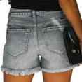 thumbnail image 5 of Women's Jean Shorts Stretchy Pull On Tattered Jeans Short High-Waisted Double-Button Comfortable Stretch Denim Shorts, 5 of 9