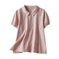 thumbnail image 3 of Jsaierl Women's Cotton Linen Button Short Sleeve Shirts Summer Loose Crew Neck Casual Boho Top Vintage Embroidered Blouse Tops, 3 of 9