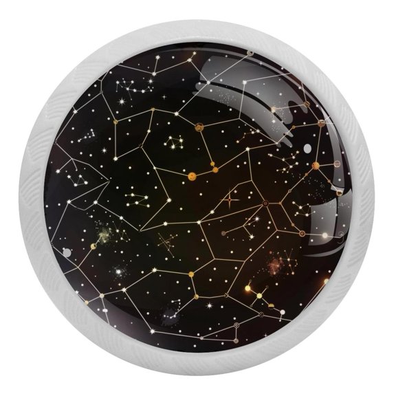 PhooArto Zodiac Stars Spot Connection Pattern 4 PCS Crystal Glass Cabinet Knobs, Drawer Kitchen Cabinets Dresser Cupboard Wardrobe Pulls Handle - Glowing in the Dark