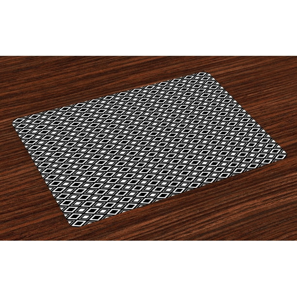 Black and White Placemats Set of 4 Monochrome Background with Square