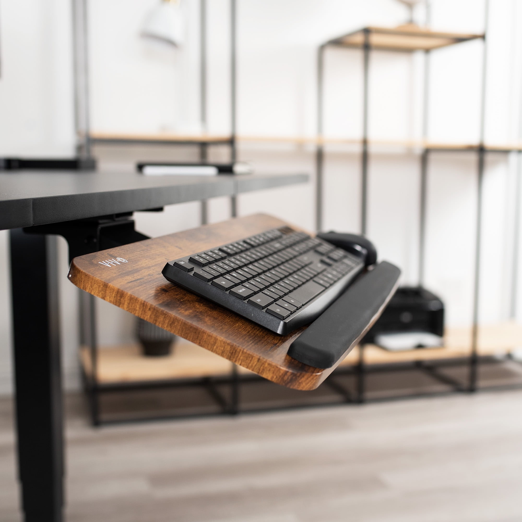 VIVO Rustic Vintage Brown Computer Keyboard & Mouse Tray, Under Table Desk Mount