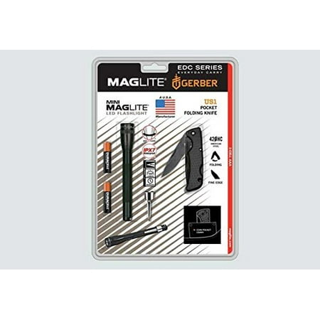 Mini Maglite AAA LED Flashlight IPX7 / Gerber US1 Folding Pocket Knife 420HC American Steel (Made in USA)