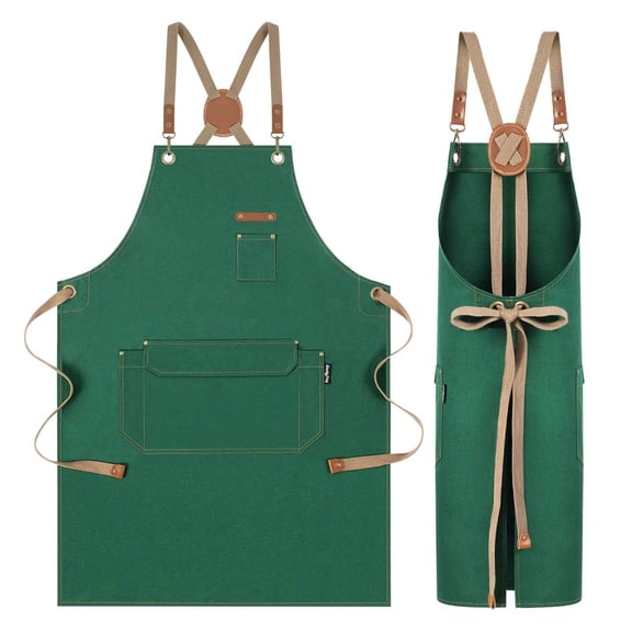 Magimate Durable Cotton Utility Apron with Criss-Cross Back Strap and Large Pocket - Green