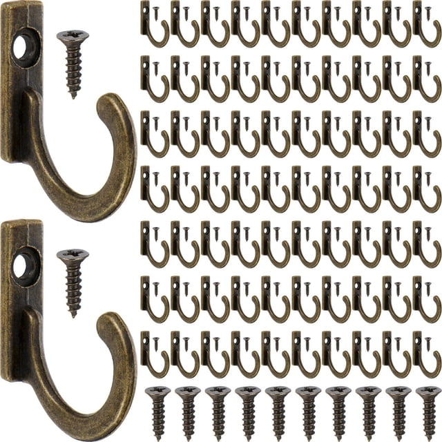 Bronce 100 Piezas Ganchos para Vestido Montados en la Pared Ganchos para Abrigos y 110 Piezas Tornillos para Colgar Llaves Ganchos de Joyería
