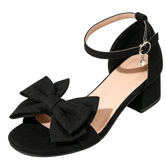 CHICVOMEY Women's Block Heel Dress Sandals Comfortable Open Toe Ankle Strap Low Chunky Heels with Bow Knot for Special Occasions Party Wedding&Daily Wear