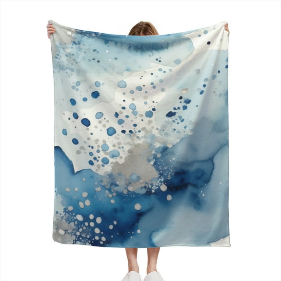 Watercolor Pattern Beautiful Navy Blue and Silver Gray Abstract Print Design Lightweight 50x60 Throw Blanket for Sofas, Home Decor, Travel, Lounging