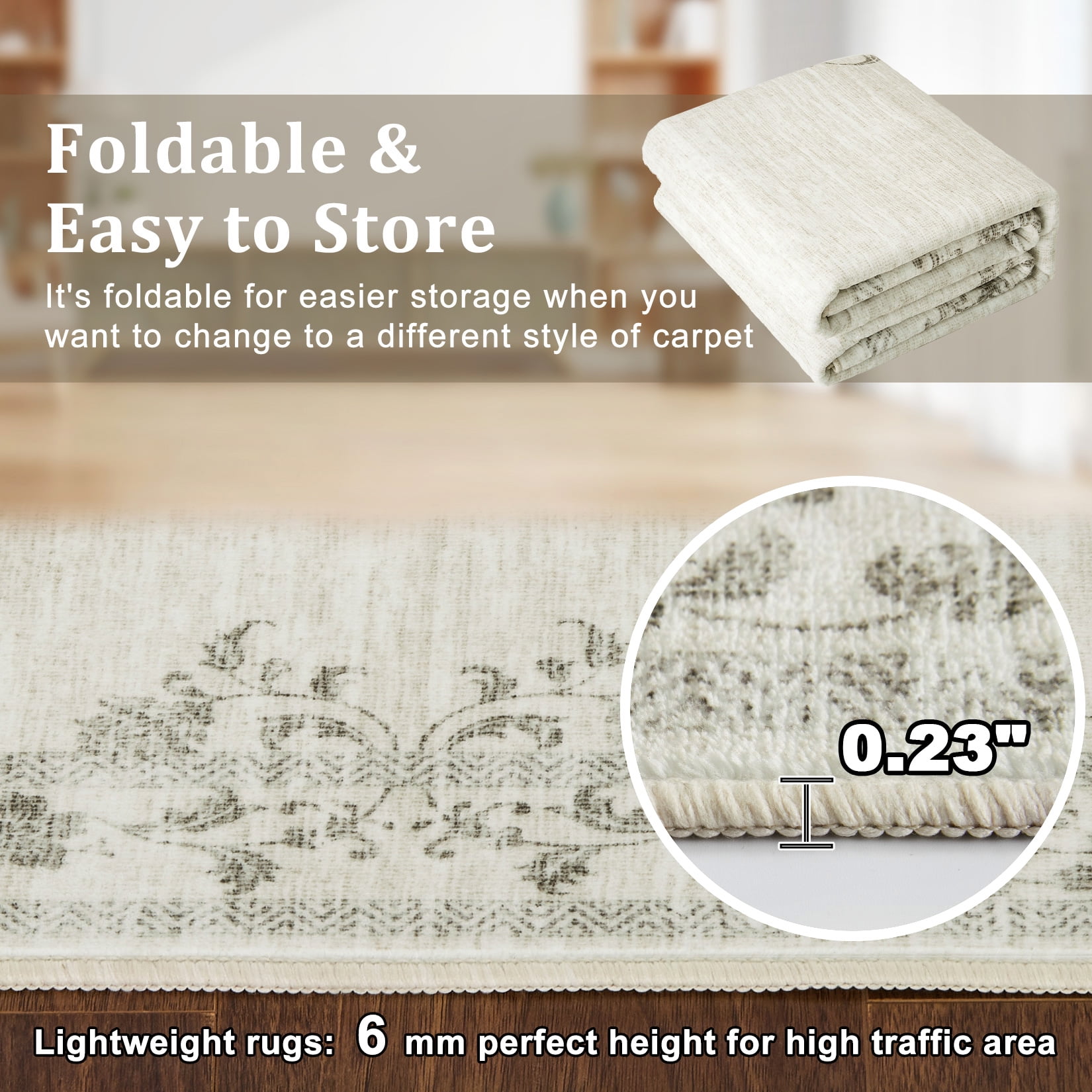 Garvee 8'x10' Area Rugs, Oriental Rug Floral Print Rugs Soft Washable Rugs for Living Room Bedroom Home Decor, Non-Slip Durable Carpet, Beige
