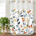 thumbnail image 3 of Colorful Leaf No Hook Shower Curtain Waterproof, Bathroom Curtains with Snap in Liners and See Through Top Window, Pastoral Botanical Summer Spring Hotel Style Bathtub Curtains Shower 48"Wx72"L, 3 of 8