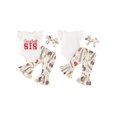 thumbnail image 3 of Aojekbee Baby Girls Summer Outfits Baseball Print Ruffles Romper and Elastic Flared Pants Headband 3 Piece Clothes, 3 of 10