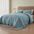 thumbnail image 2 of Extra Wide Oversized King Bedspreads 128x120 for Tall King or Cal King Bed Ultrasonic Quilted Coverlet Set 3 Piece Include 1 Quilt 2 Pillowcases Blue, 2 of 7