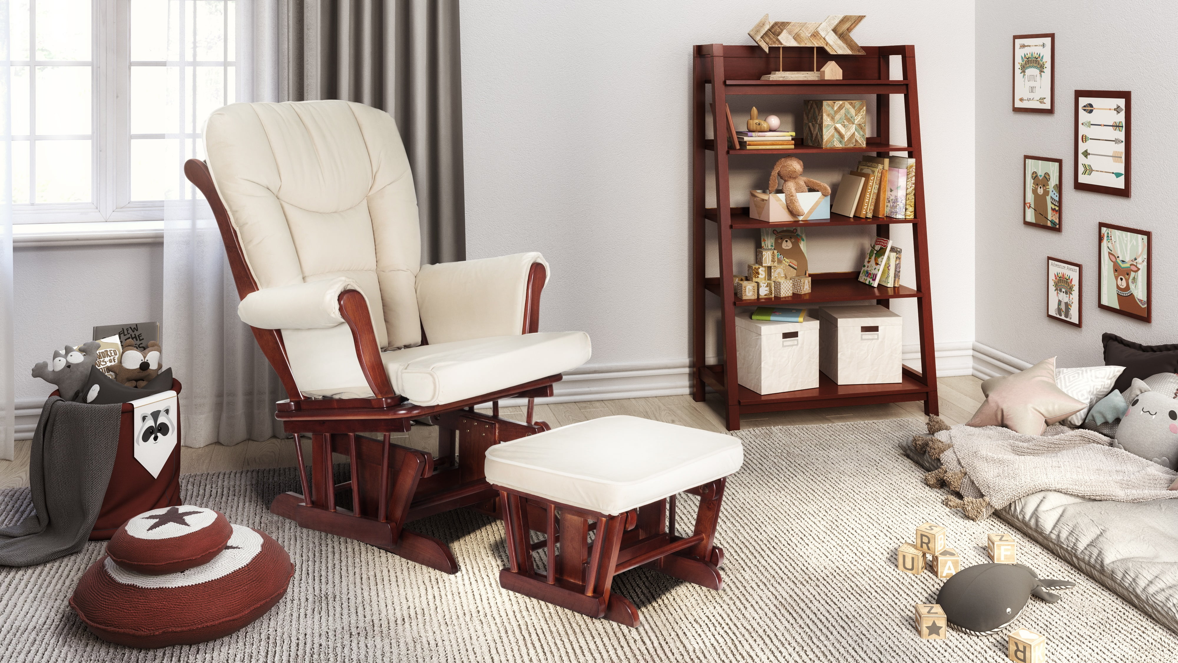 AFG Baby Furniture Sleigh Glider and Ottoman Espresso with Beige Cushions