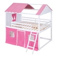 thumbnail image 6 of Bellemave House Bunk Bed with Tent, Wood Full Over Full Bunk Beds with Windows and Sills, Curtains Bunk Beds for Teen (Pink+White), 6 of 9