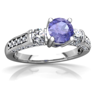 Tanzanite Art Deco Ring in 14K White Gold by