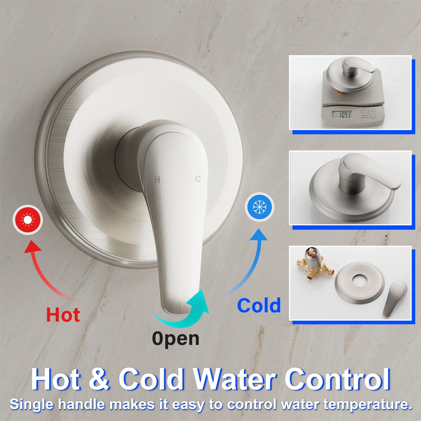 Angeleshome Bathtub Shower Faucet Set with Tub Spout, 3-in-1 Dual Shower Head System with Handheld Spray Combo, 5-Mode, Valve Trim Kit, Brushed Nickel