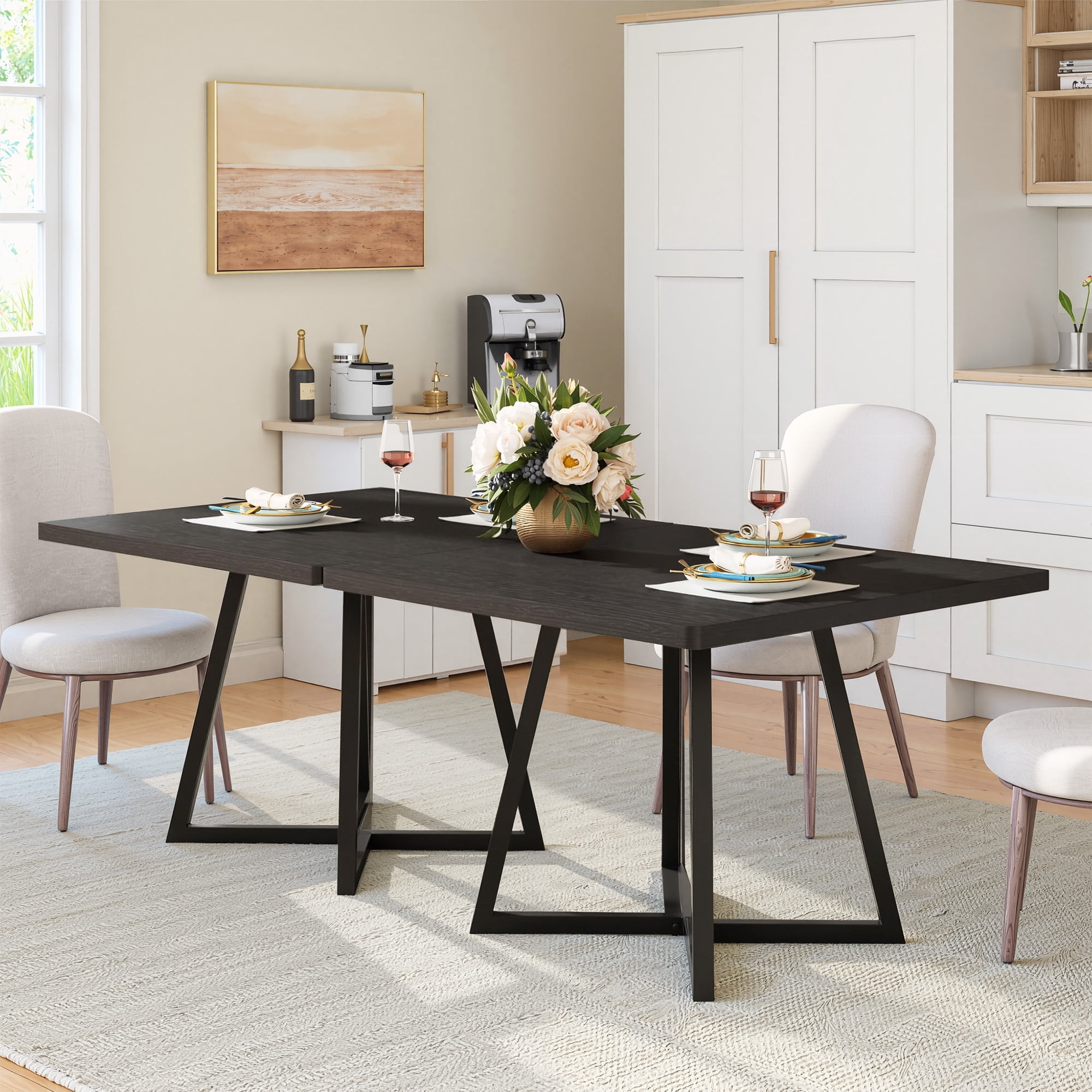 MAYEERTY 31.49" Square Industrial Dining Table, 2-Seater with Vintage Brown Wood & Black Metal Frame