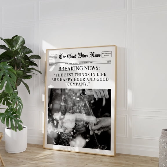 Newspaper Poster, New York Newspaper, Chic Aesthetic Girly Poster, Retro Wall Decor, Champagne Poster, Trendy New York Black & White Poster Wall Art, Size 8x12 UNFFRAMED F03.1.7l3031